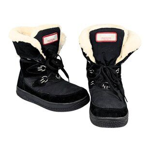 Khombu 8.5 Florence Black Leather Nylon Faux Fur Lined Winter Snow Boots